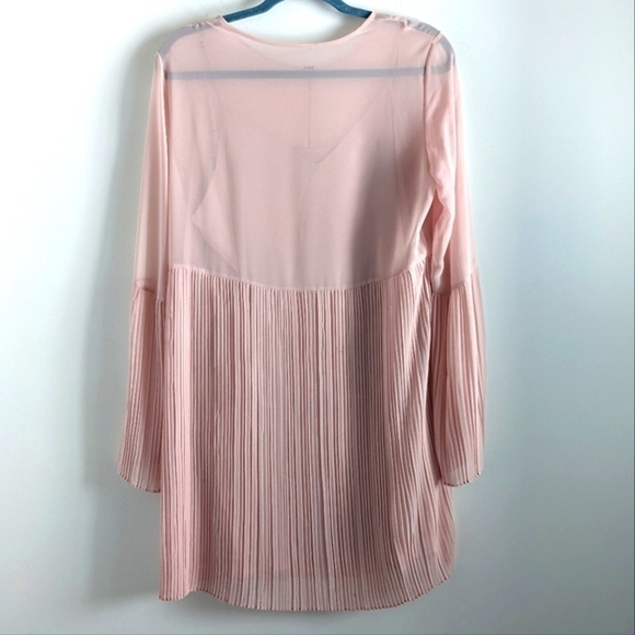 BLUSH Pink Romantic Micro Pleat Sheer Dress M Long sleeve - Picture 1 of 14